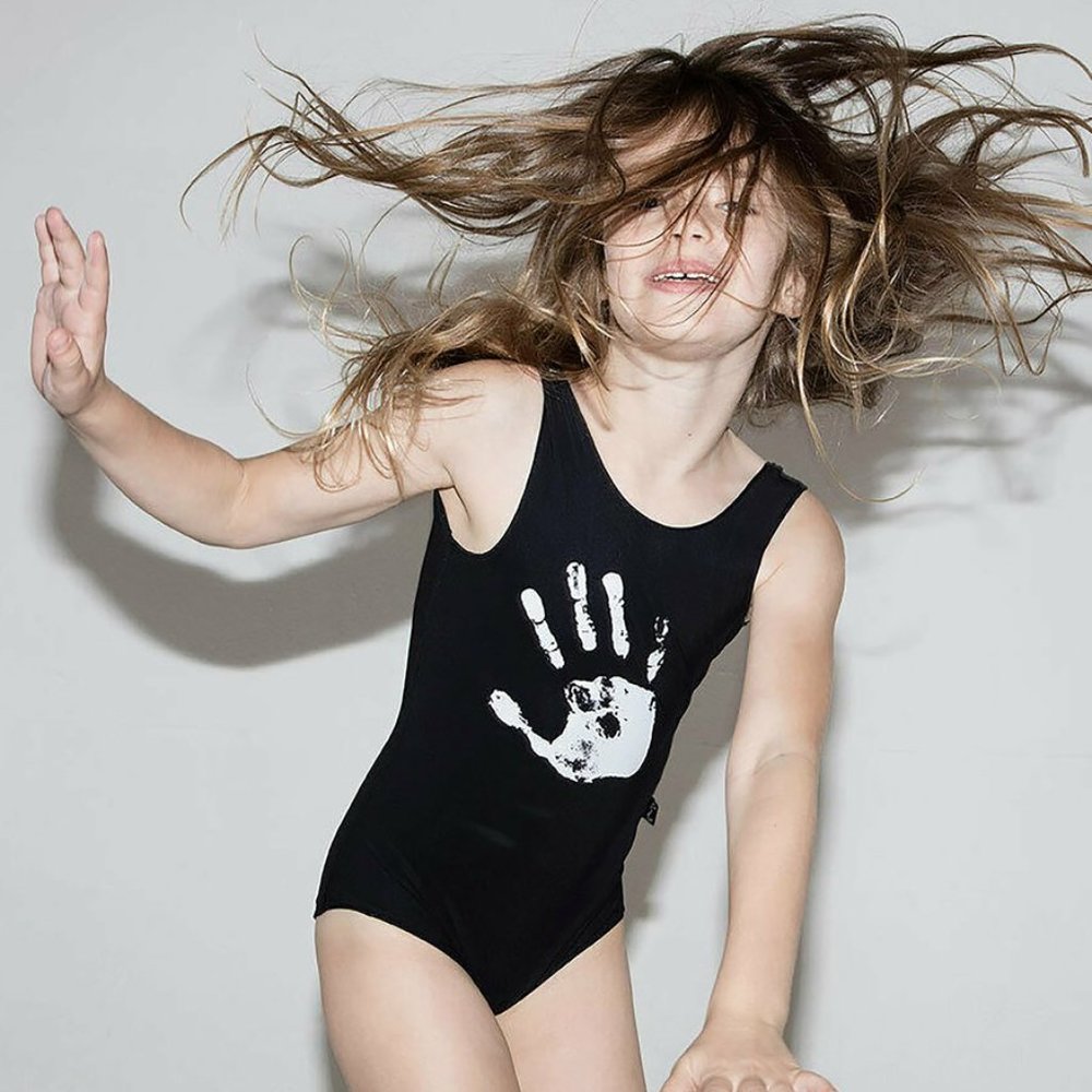 [3/4y] Nununu Hand Print Swimsuit Black White NWOT